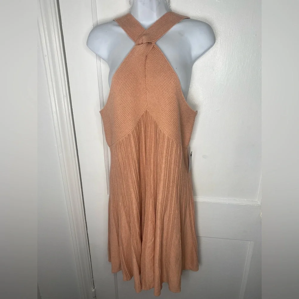 Express NWT Peach Knit Backless Halter Dress - Picture 2 of 9